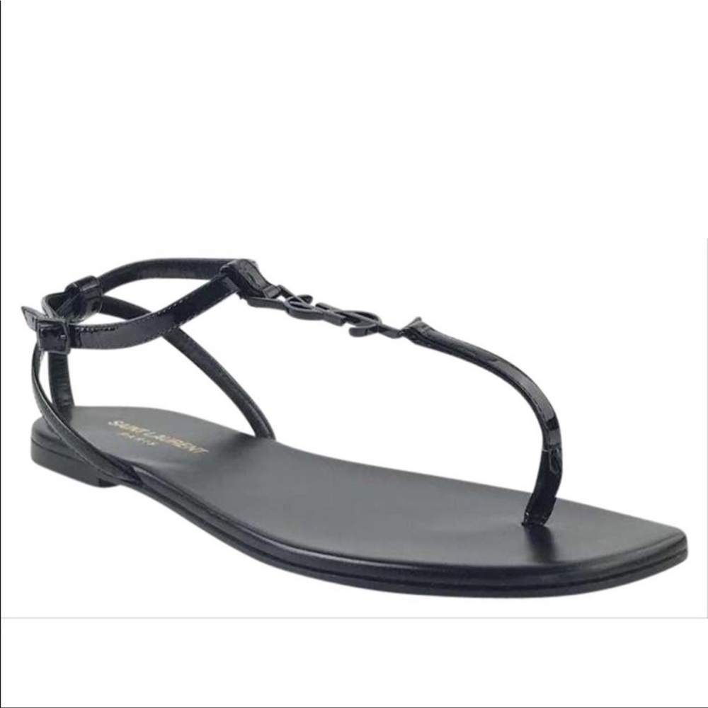 Ysl black Patent Thong Flat Sandal